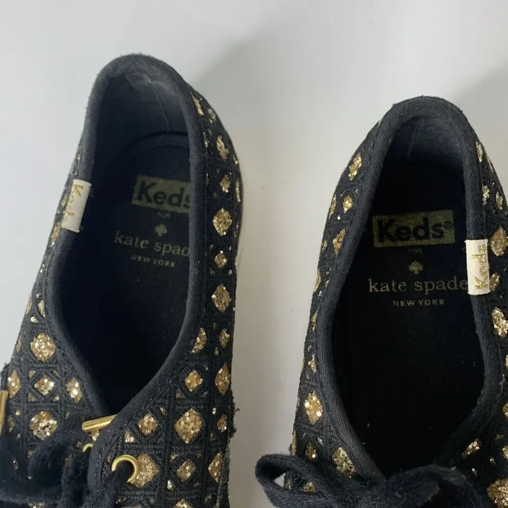 Keds by Kate Spade black woven gold glitter sneakers - Picture 6 of 10